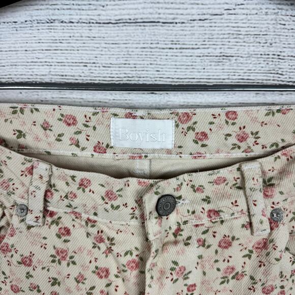 Boyish Women's High Rise Tommy Desert Rose Floral Ivory Straight Jeans Size 30 - Picture 4 of 10